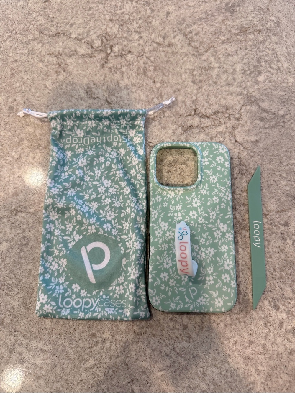 Loopy Mint Green Floral Phone Case with Matching Strap